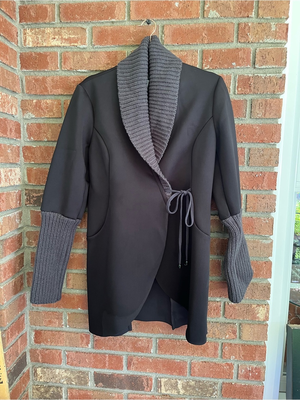 VENUS Dark Gray Shawl Collar Wrap Jacket Coat Sz M Work Classy sophisticated